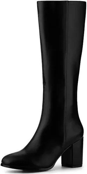 Allegra K Women's Round Toe Block Heel Knee High Boots