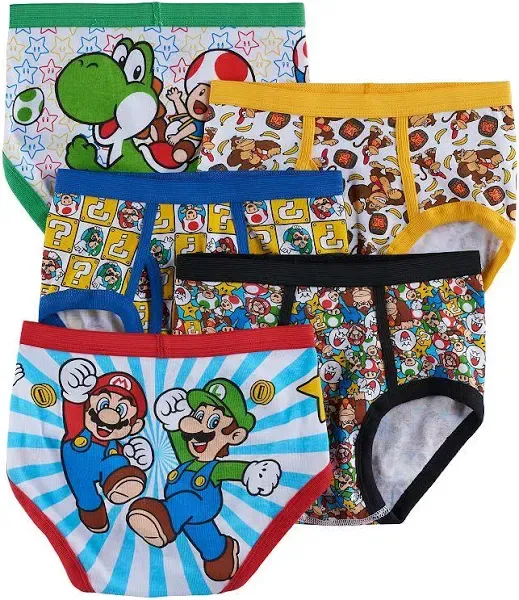 Super Mario Bros. 5-Pack Briefs Boys Underwear Size 8