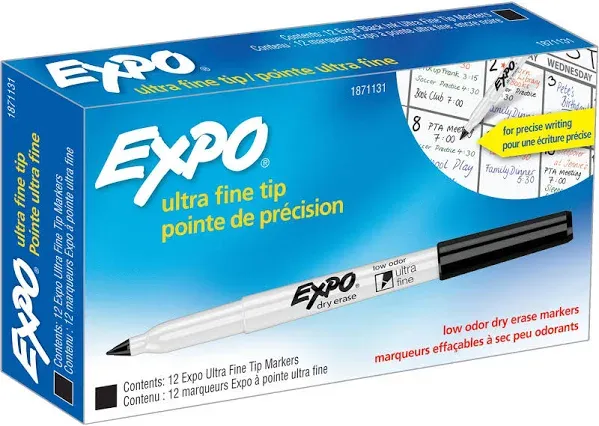 EXPO Low-Odor Dry-Erase Marker Ultra Fine Point Black Dozen 1871131