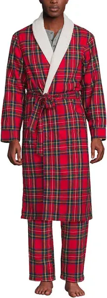 Lands' End Men's Sherpa Fleece Lined Flannel Robe