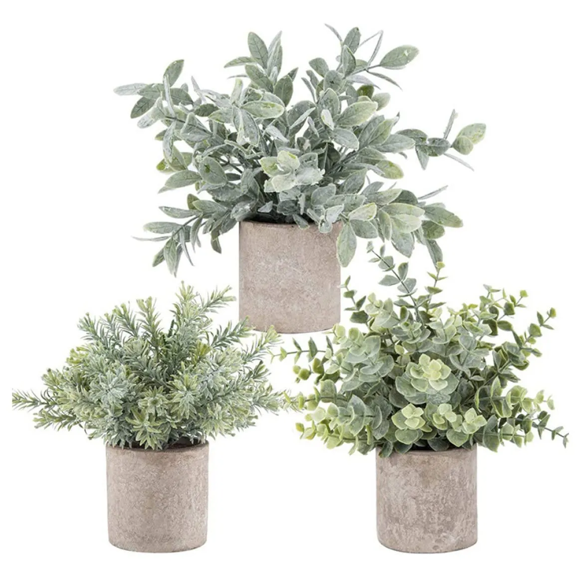 3 Pack Mini Potted Artificial Plastic Eucalyptus Plants