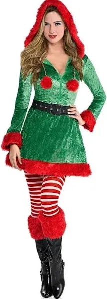 Adult Green Sassy Elf Costume, Small Size 2-4 ADULT - Dress, Belt, Boot Covers