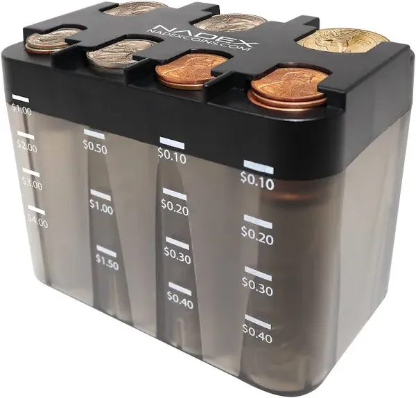 Nadex Coins Desktop Coin Sorter and Dispenser Organizer - for Dollars, Quarters, Dimes, Nickels, and Pennies