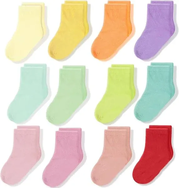 CozyWay Crew Cotton Toddler Socks - 12 Pack Stretch Boys and Girls Socks For All Day Comfort - Newborn, Infant and Baby Socks