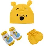 Disney Newborn Baby Boys’ Take Me Home Layette Gift Set: 3D Ear Hat, Socks and Mitten: Mickey Mouse, Winnie The Pooh