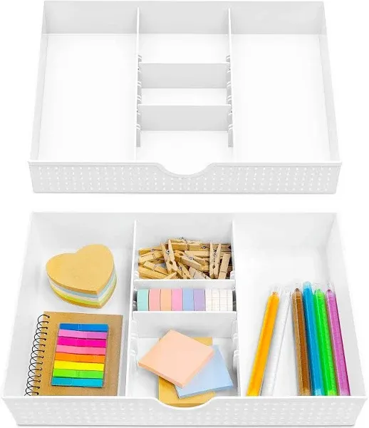 CAXXA 2pk 3 Slot Drawer Organizer with Two Adjustable Dividers - 5 Compartments Drawer