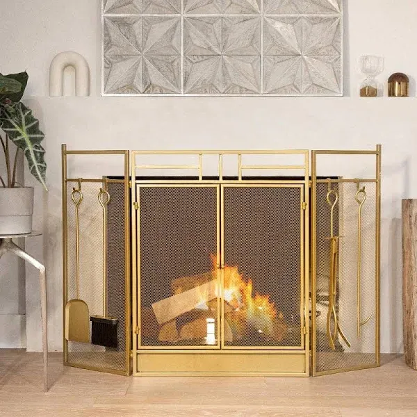 Barton 48" 3-Panel Foldable Fireplace Screen