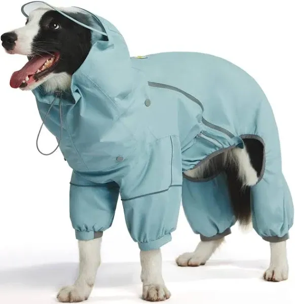 Full-Coverage Dog Raincoat, Full Wrap Design for Full Protection, Super Lightweight, Comfortable, Adjustable&Easy to Wear Dog Rain Jacket, Features Detachable Cap&Reflective Strip (Mint, Large)