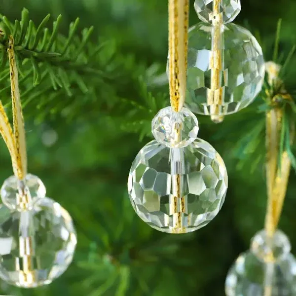 12 Pcs Clear Crystal Glass Christmas Balls Ornaments, 0.87&#034; Mini Prism Ball Chri