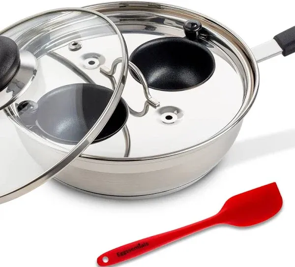 Eggssentials Egg Poacher Pan Nonstick Coating - Poached Egg Cooker, Stainless Steel Egg Poaching Pan PFOA Free with Spatula, Poached Egg Maker, Egg Poachers Cookware