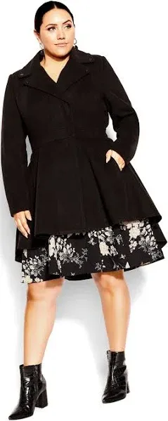 City Chic Women's Plus Size Hi Lo Frill Coat