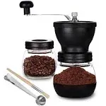 Manual Coffee Bean Grinder with Ceramic Burr, Hand Coffee Grinder Mill Small with 2 Glass Jars 11oz per Jar Stainless Steel Handle for Drip Coffee,