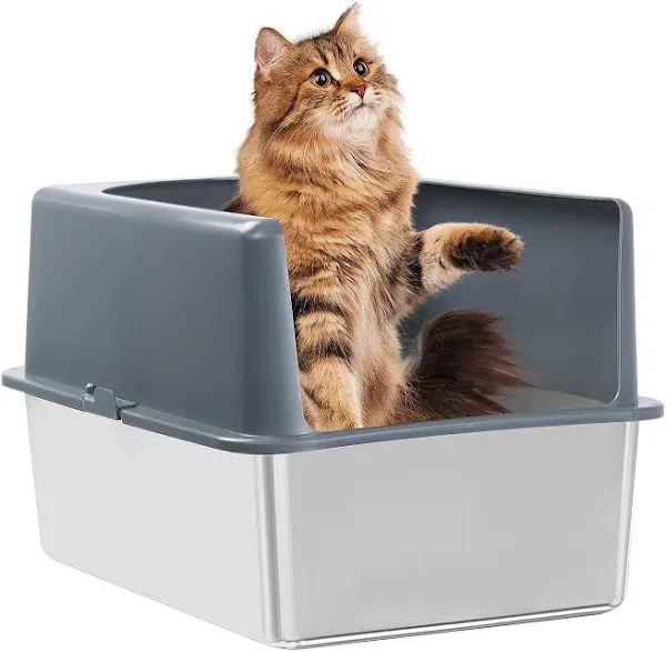 Enclosed Stainless Steel Cat Litter Box with Lid, Extra Large Cat Litter Box, High Sided Metal Litter Box, Enclosed Cat Litter Boxes, Never Absorbs Odors, Anti-Urine Leakage, Easy Cleaning