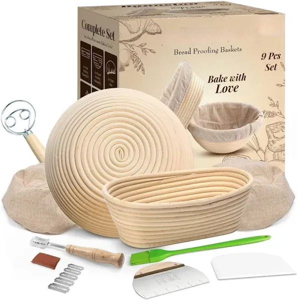 Sourdough Bread Baking Supplies Kit - Danish Dough Whisk, Bread Lame, Proofing B