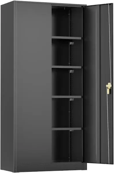 Greenvelly Metal Garage Storage Cabinet with 2 Doors and 4 Adjustable Shelves, 72”H Steel Lockable Storage Cabinet,Tall Metal Cabinet Locking File Cabinet for Office,Home, Garage, Gym, School