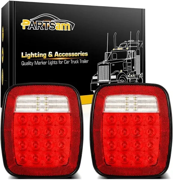 Partsam Pair 38 Led Universal Tail Brake Turn Stop License Back up Reverse Lights Rear Combination for Wrangler Yj Tj CJ Truck Trailer Boat RV,12V