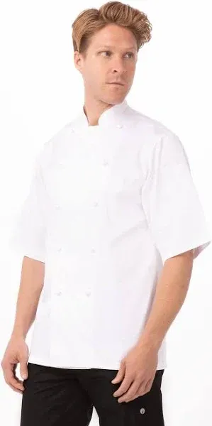 Chef Works white chef's cook double breasted button front chest & arm pocket 50