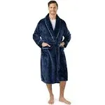 PAVILIA Mens Soft Robe, Plush Warm Bathrobe for Men, Long Spa Robe with Shawl Collar, Pockets, Trim Piping (Navy Blue)