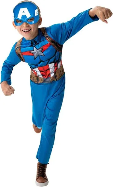 MARVEL Avengers Captain America Jumpsuit Mask Costume Cosplay Child L 12-14 NEW