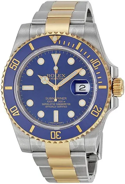 Rolex Submariner Blue Dial Steel Yellow Gold Mens Watch 116613 Box Card 