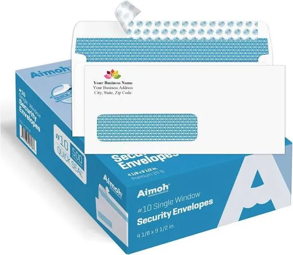 500#10 Custom Printed Single Left Window Envelopes - Text and Logo Customization - Gummed Closure - Size 4-1/8x9-1/2 Inches -24LB-500 Count (7-35410)