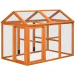 PawHut Wooden Chicken Run, Combinable Design with Perches, Orange, Size: 55.1L x 34.8W x 41.7H