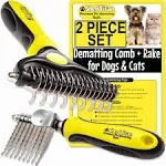 Dematting Tool for Dogs &amp; Cats - 2 PC Set - Undercoat Rake &amp; Dematting Comb f...