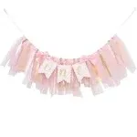 Highchair Banner 1st Birthday Girl - Tulle and Ribbon Banner for First Birthday, Cake Smash Photo Prop, Party Supplies (Pink)