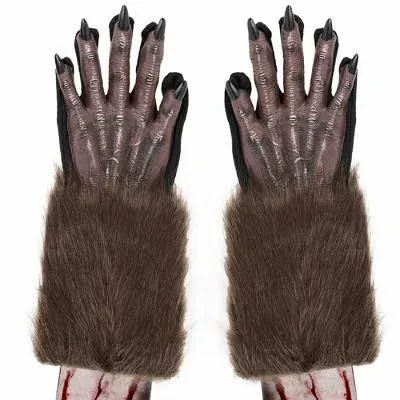 Skeleteen Werewolf Hand Costume Gloves Brown Hairy Wolf Claw Hands Paws Monster Costume Accessories for Kids and Adults