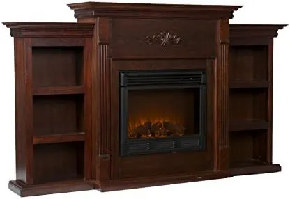 SEI Furniture Fredricksburg Wood Electric Fireplace with Bookcases in Brown