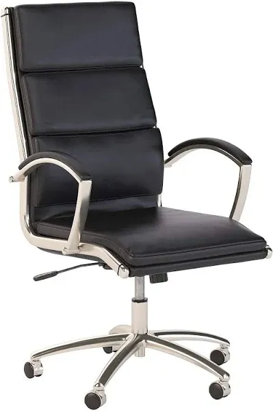 Bush Business Furniture Black Leather Contemporary Ergonomic Adjustable Height Swivel Vinyl Executive Chair