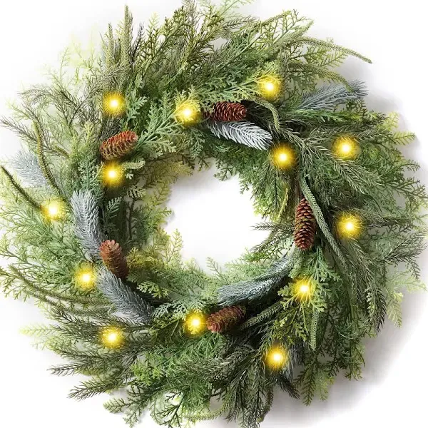 The Holiday Aisle Kaimani Handcrafted Pine and Pinecones Lighted 24'' Wreath