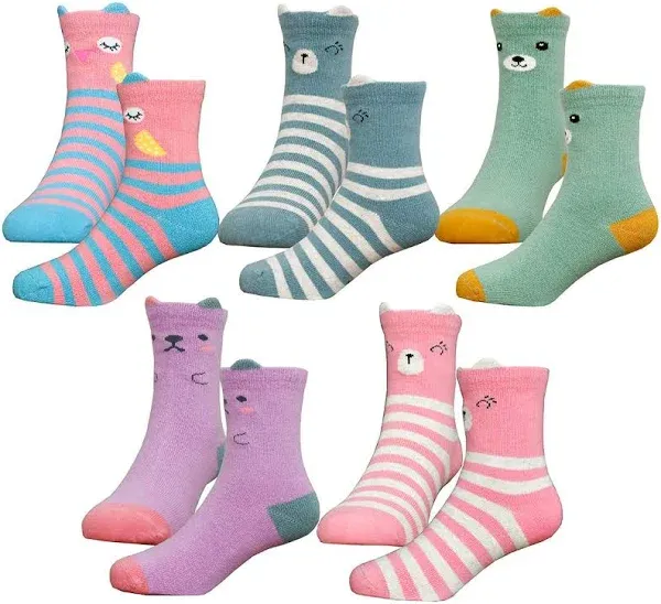 Hzcojulo Kids Toddler Big Little Girls Fashion Cotton Crew Cute Socks -5 Pairs