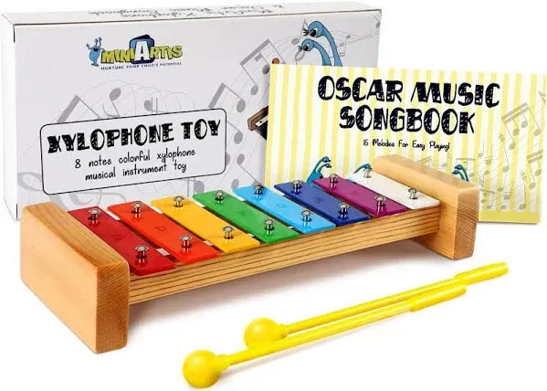 Xylophone for Kids and Toddlers | 8 Notes Colorful Wooden Xylophone with Mallets and 15 Music Songbook | Kids Musical Instrument Educational Montessori Toys