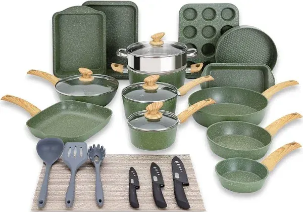 30 Piece Pots and Pans Set Non Stick, Nonstick 30 PCS Cookware Set Green