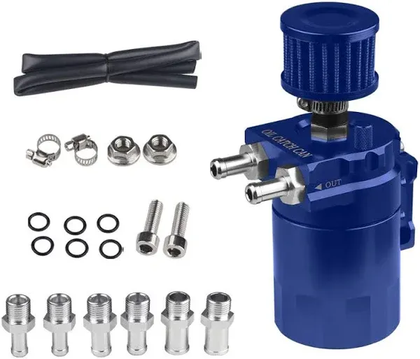 JDMON Oil Catch Can Tank Kit with Breather 300ml Aluminum Polish Engine Air Oil Separator Tank Reservoir Kit Universal (Blue)