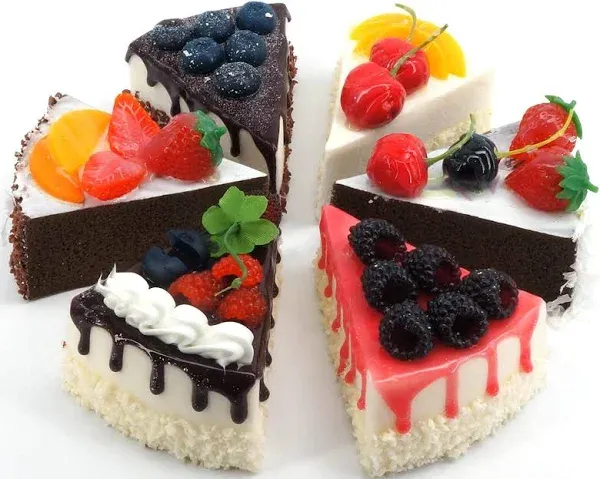 [6-Pack] Faux Slice Cake - Artificial Desserts Replica for Kitchen and Bakery Shop Display (Multi)