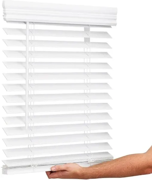 Lotus & Windoware Cordless, 2 Inch Faux Wood Blind, 14" Wide x 84" Long, Window Blinds, Blinds & Shades, Blinds for Indoor Windows, Embossed, Bright White, (Actual Size - 13.5" x 84")