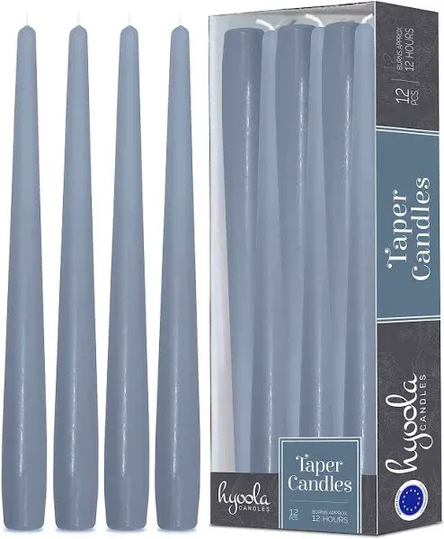 Hyoola Tall Taper Candles - 14 Inch Grey Blue Unscented Dripless Taper Candles - 12 Hour Burn Time - 12 Pack