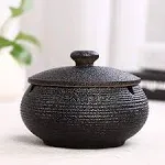 Ceramic Can Decor Jar Holder Home Jar Decor with Lid for Home Office Decoration Anti-Skid Ceramic Taichi Black