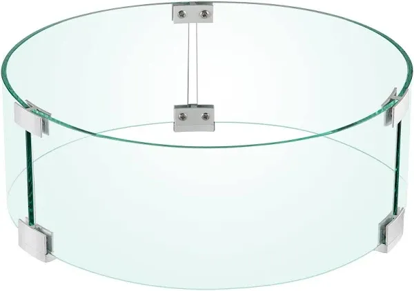 Fire Pit Wind Guard, 17" Glass Wind Guard for Fire Pit Round Table. Made of Clear Tempered Glass. The Glass Firepit Wind Guard Set with Assembly Instructions.