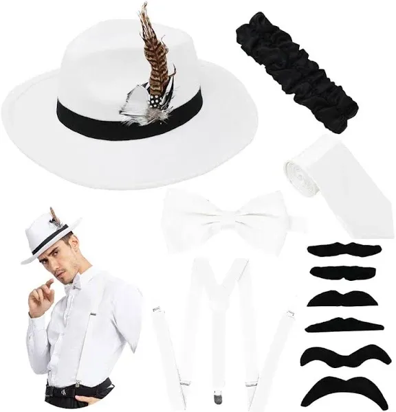 Manhattan 1920s Mens Hat Accessories Gatsby Gangster Retro Hat Suspender Bow ...