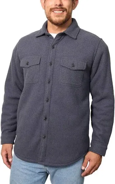 Freedom Foundry Mens Button Up Ribbed Plush Fleece Lined Shirt Jacket Shacket, L