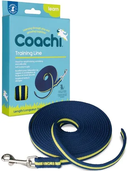 Coachi Training Line 5m, Safe Training Outdoors, Recall Training, Dog & Puppy Socialization, Lightweight, Soft to Hold, Suitable for Small & Medium Dogs & Puppies, Navy and Lime