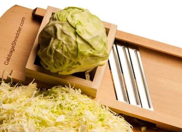 Cabbage Shredder & Slicer for Finely Cut Sauerkraut, Coleslaw. With Finger Protection Box. Natural Solid Hardwood. Made in Poland!