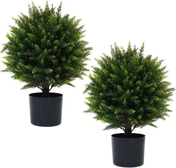 21&#039;&#039;T Artificial Cedar Topiary Ball Tree 2 Pack, Outdoors Artificial Shrubs F...