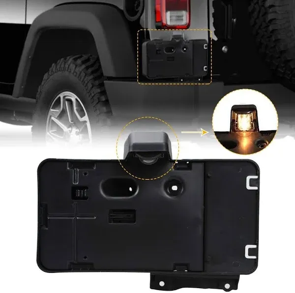 JeCar Fit for JK License Plate Holder Frame with Light Rear License Plate Mounting Bracket Compatible with 2007-2017 Jeep Wrangler JK JKU Sahara