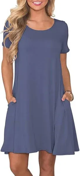 WNEEDU Women's Summer Casual Dresses | Short Sleeve, Swing Dress, with Pockets