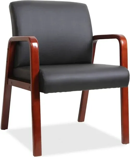 Lorell LLR40200 Black Leather Wood Frame Guest Chair