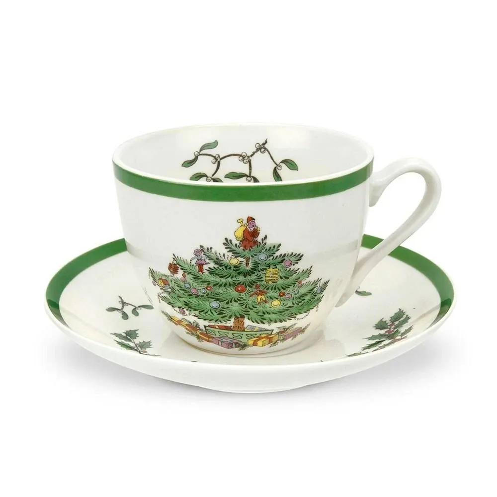 Spode Christmas Tree Set of 4 Teacups and Saucers